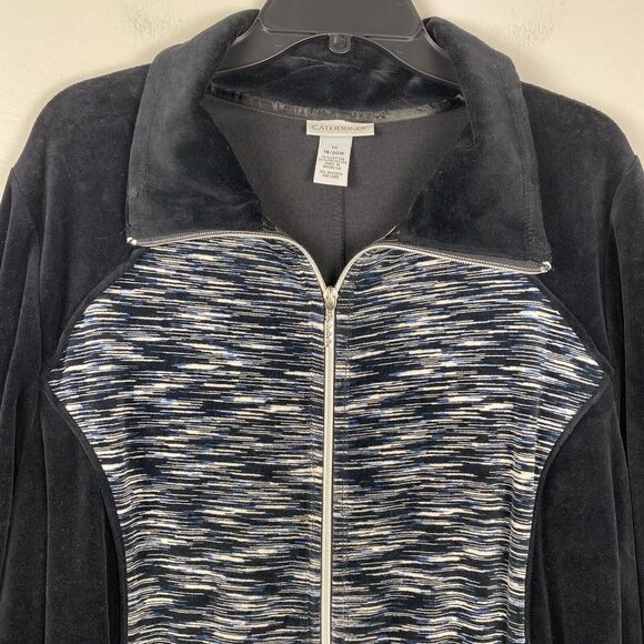 Catherines Womens Velour Jacket sz 1X Black Full Zip Athletic Casual Gym - Picture 2 of 6